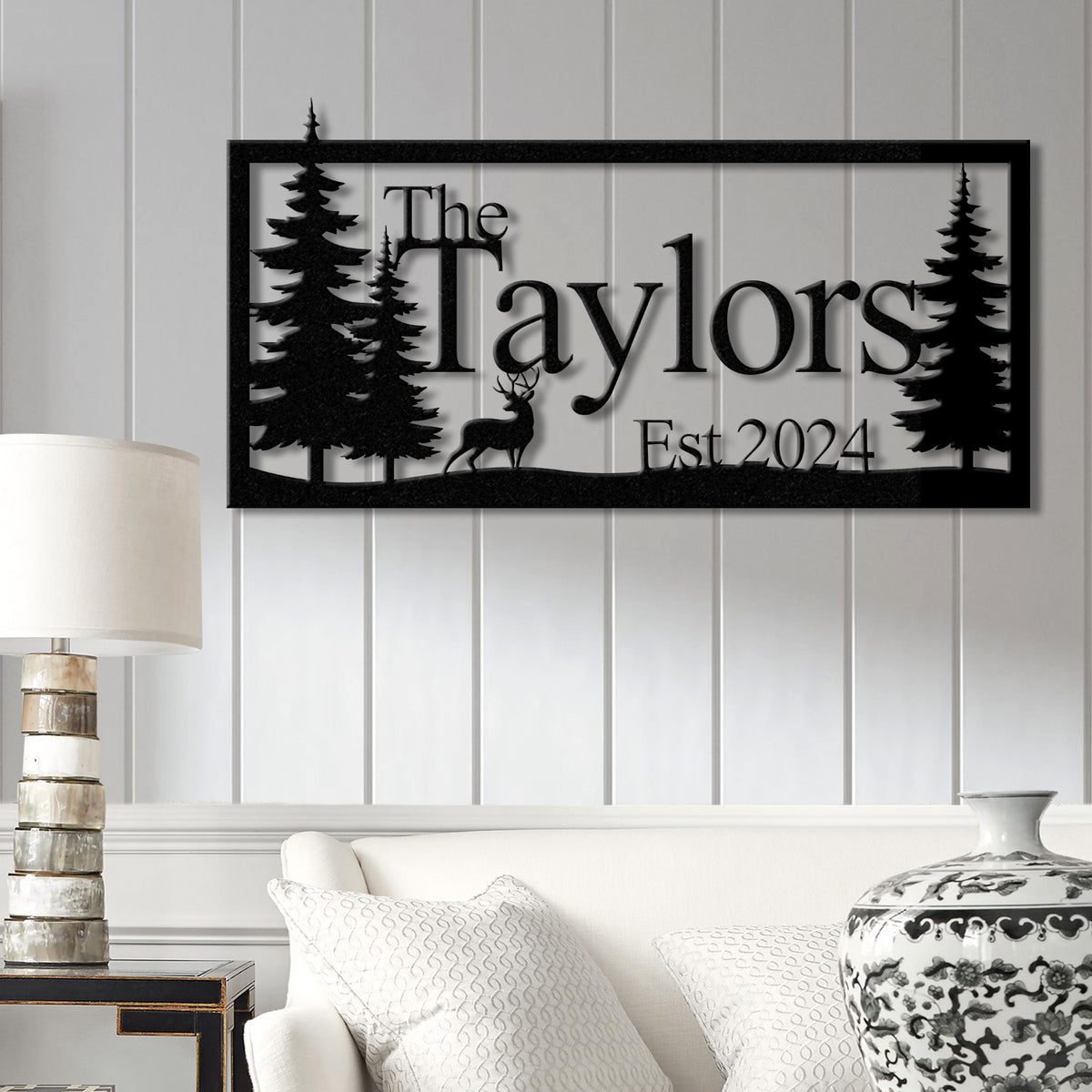 Custom Deer Metal Cabin Sign, Personalized Family Name Sign, Lake Home Decor, Cabin Decor, Metal Wall Art, Outdoor Sign, Deer Hunter Gift