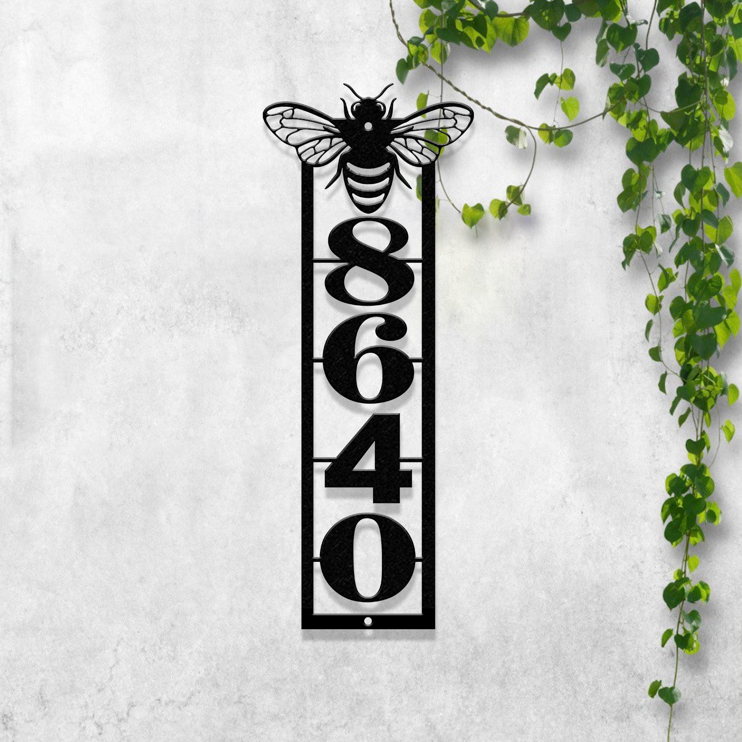 Metal Bee Address Sign, Vertical House Numbers Plaque with Detailed Bee, Mailbox Post Home Marker, Business Wall Decor, Front Porch Decor