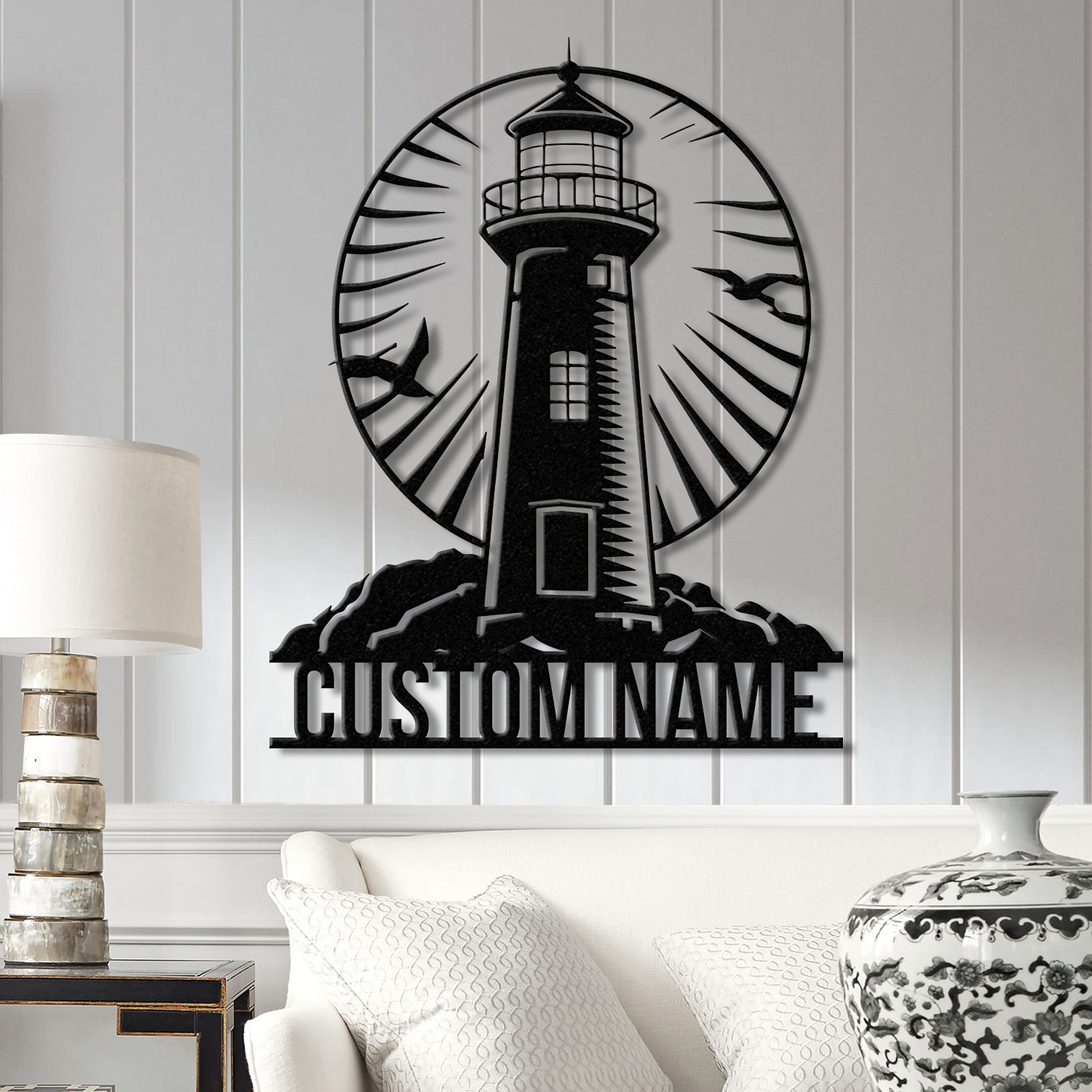 Personalized Lighthouse Metal Sign, Custom Lighthouse Name Sign, Beach House Decor, Harbor Sign, Lighthouse Metal Wall Art, Coastal Decor