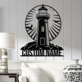 Personalized Lighthouse Metal Sign, Custom Lighthouse Name Sign, Beach House Decor, Harbor Sign, Lighthouse Metal Wall Art, Coastal Decor