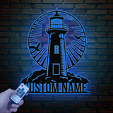 Personalized Lighthouse Metal Sign, Custom Lighthouse Name Sign, Beach House Decor, Harbor Sign, Lighthouse Metal Wall Art, Coastal Decor