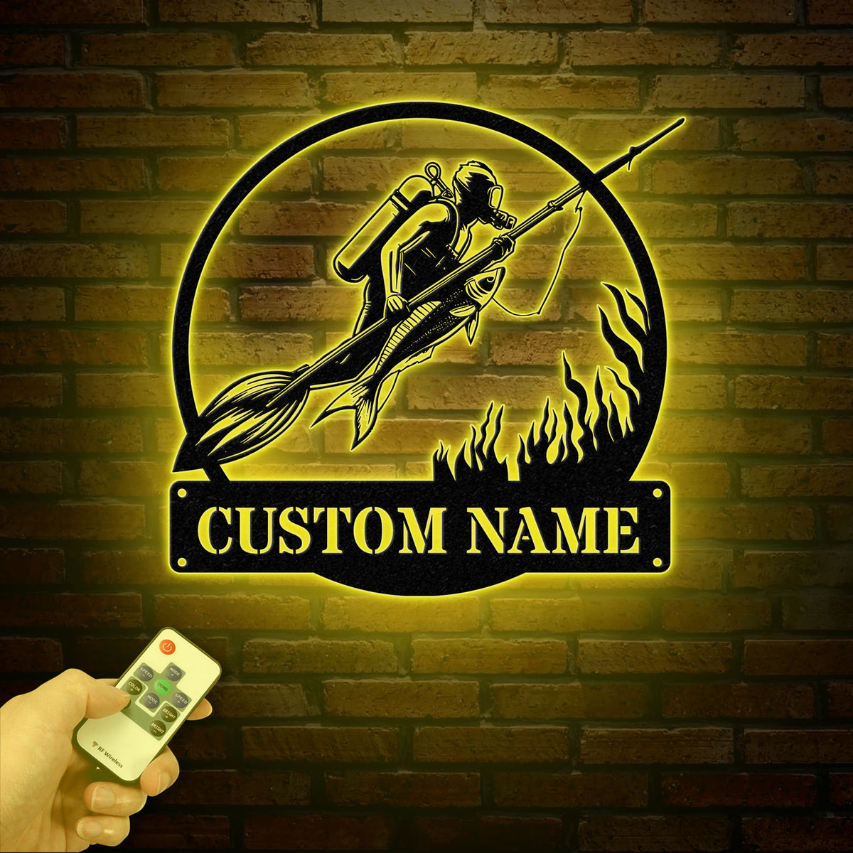 Personalized Spearfishing Metal Sign with Led Light, Custom Water Sport Wall Art, Fisherman Decor, Scuba Wall Hanging, Gift for Divers
