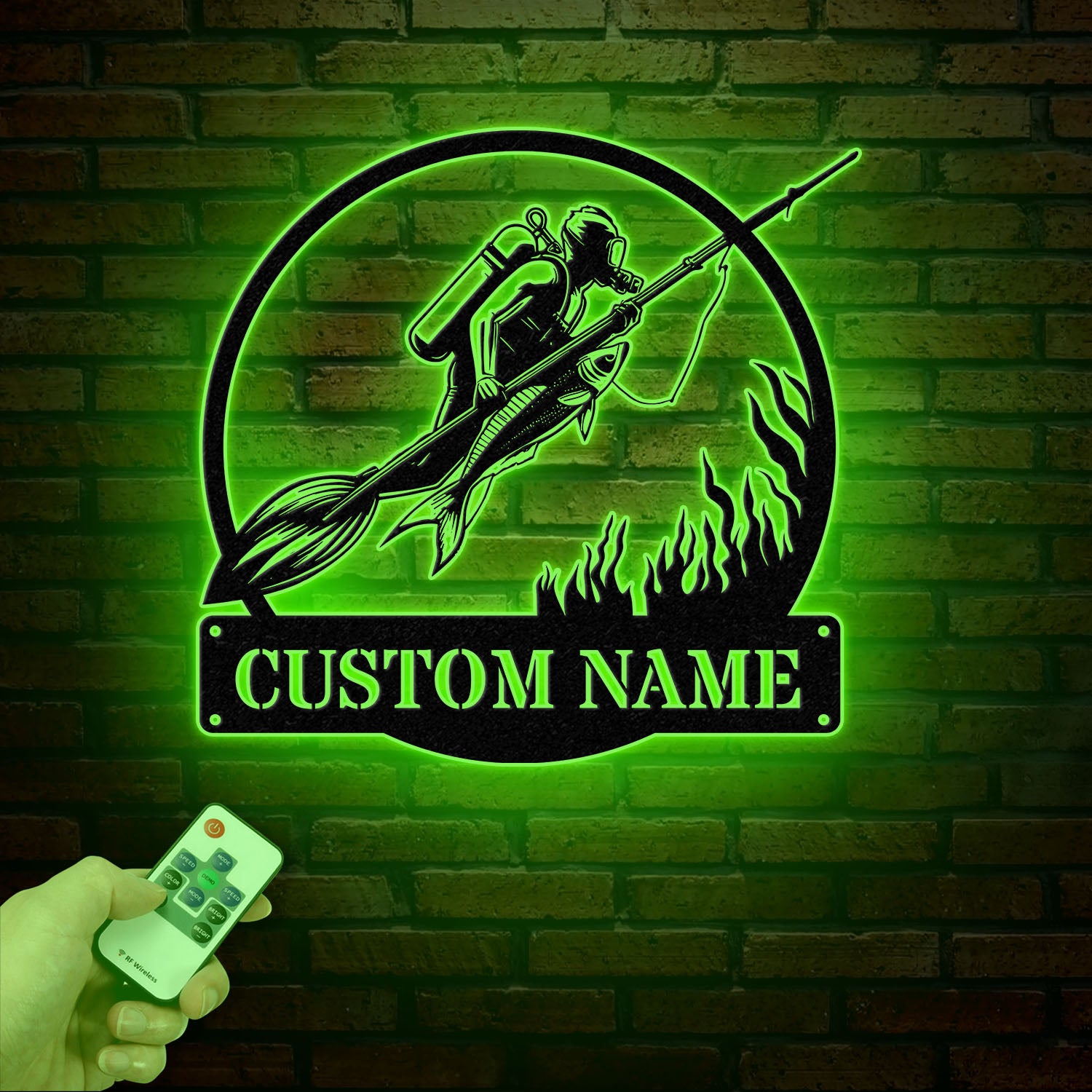 Personalized Spearfishing Metal Sign with Led Light, Custom Water Sport Wall Art, Fisherman Decor, Scuba Wall Hanging, Gift for Divers