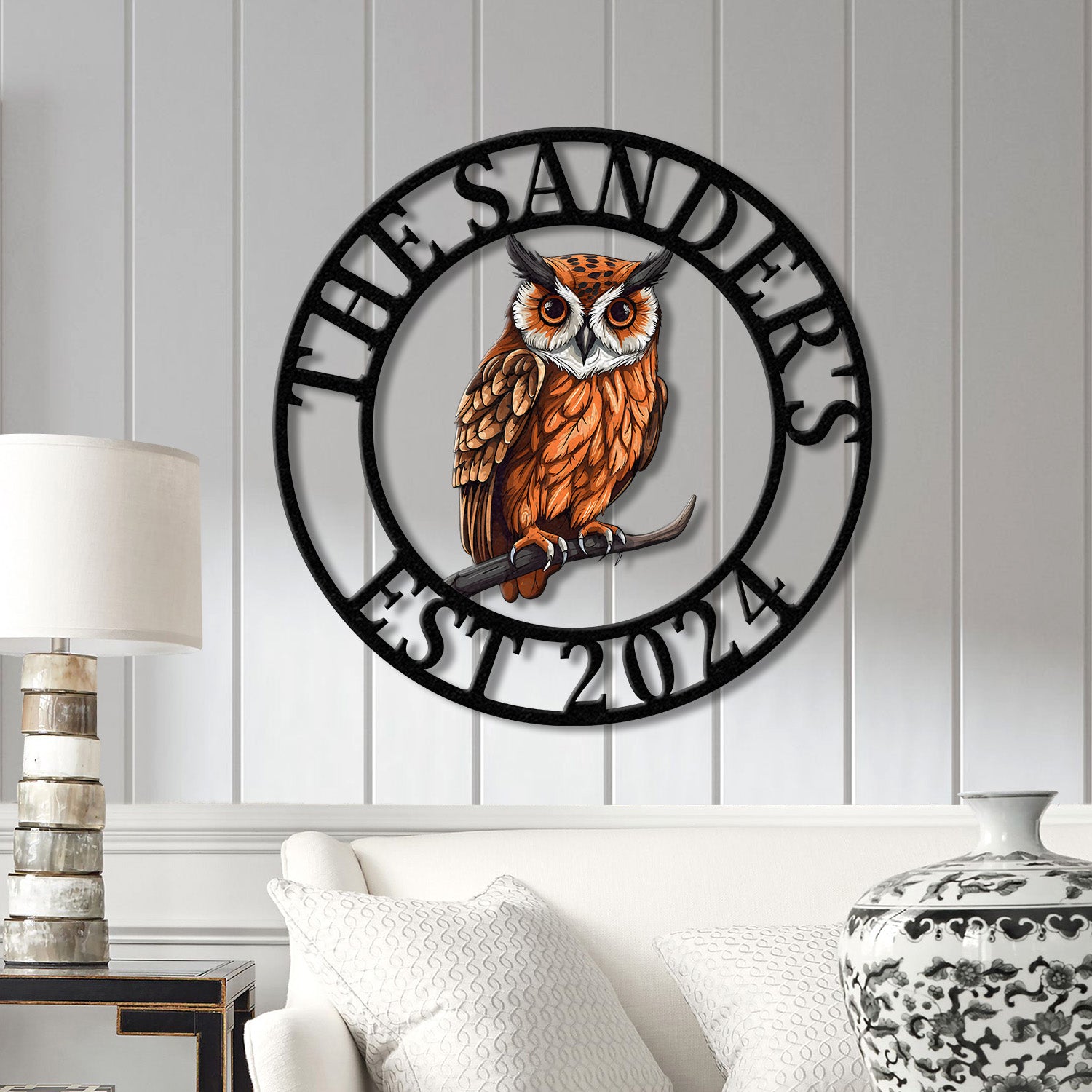 Custom Owl Metal Sign, Personalized Outdoor Owl Decor, Wildlife Metal Wall Art, Rustic Family Name Sign, Woodland Themed Metal Wall Sign