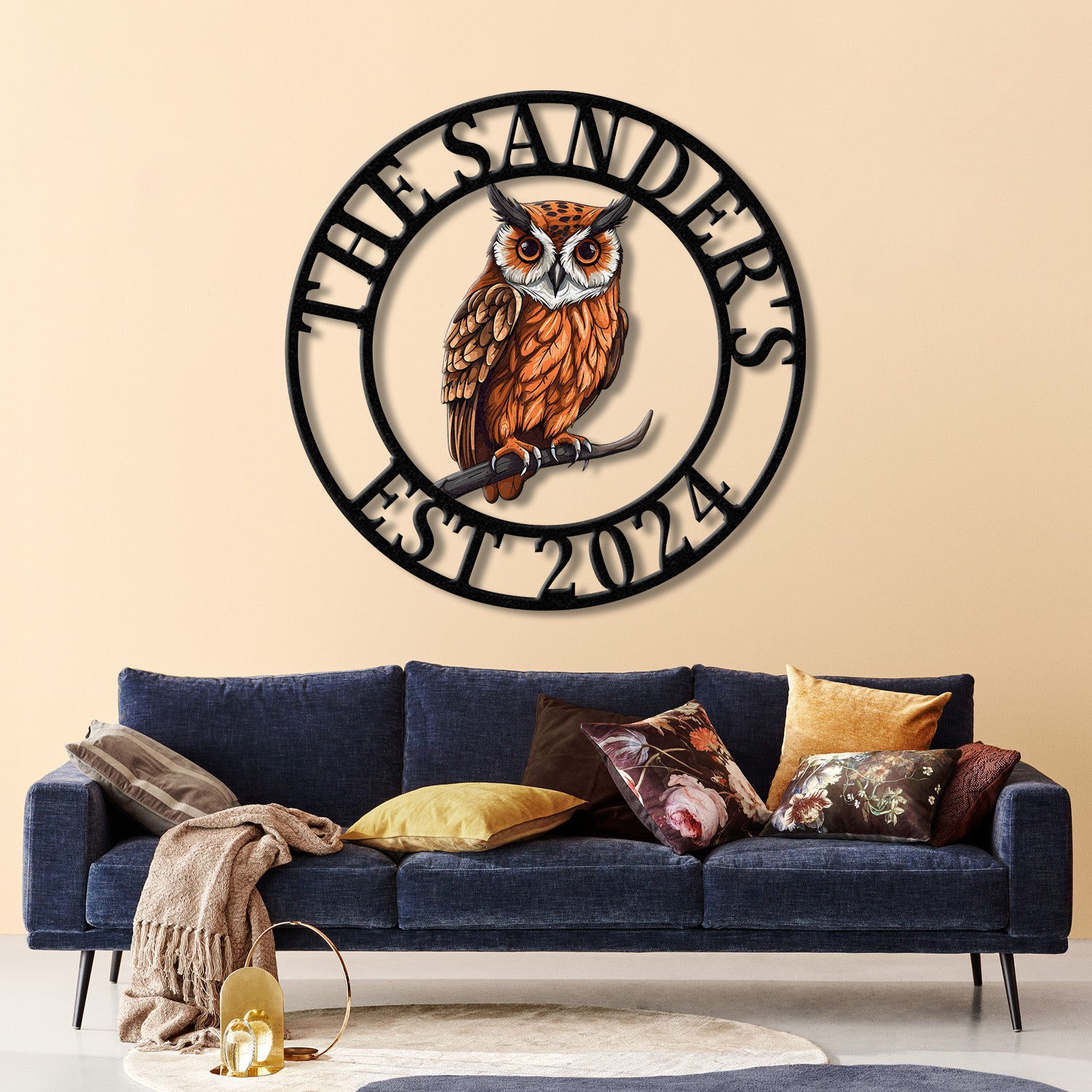 Custom Owl Metal Sign, Personalized Outdoor Owl Decor, Wildlife Metal Wall Art, Rustic Family Name Sign, Woodland Themed Metal Wall Sign