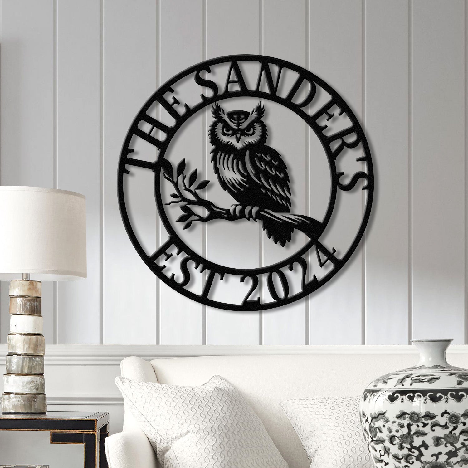 Custom Owl Metal Sign, Personalized Outdoor Owl Decor, Wildlife Metal Wall Art, Rustic Family Name Sign, Woodland Themed Metal Wall Sign