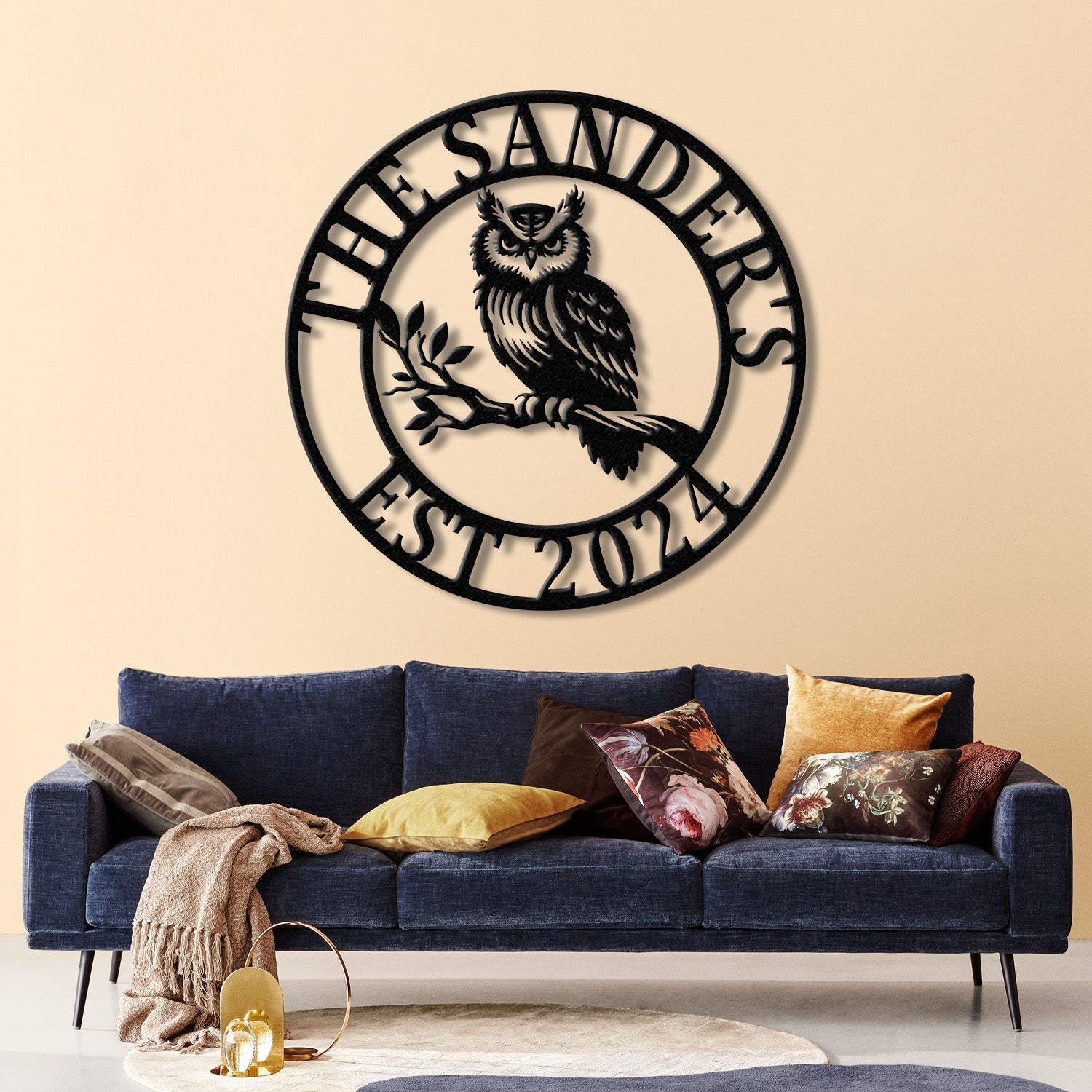 Custom Owl Metal Sign, Personalized Outdoor Owl Decor, Wildlife Metal Wall Art, Rustic Family Name Sign, Woodland Themed Metal Wall Sign