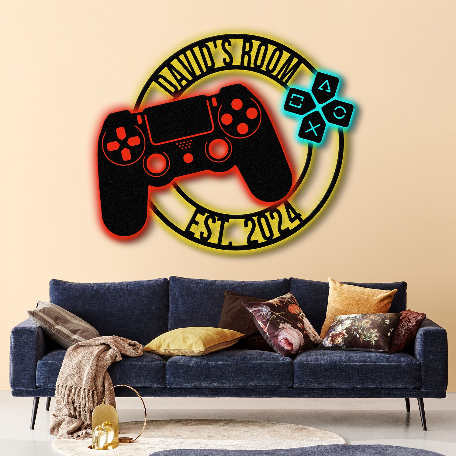 Custom Metal Gaming Room Sign with Led Light, Game Controller Metal Wall Art, Game Room Decor, Gamer Name Sign, Gaming Gift, Video Game Art