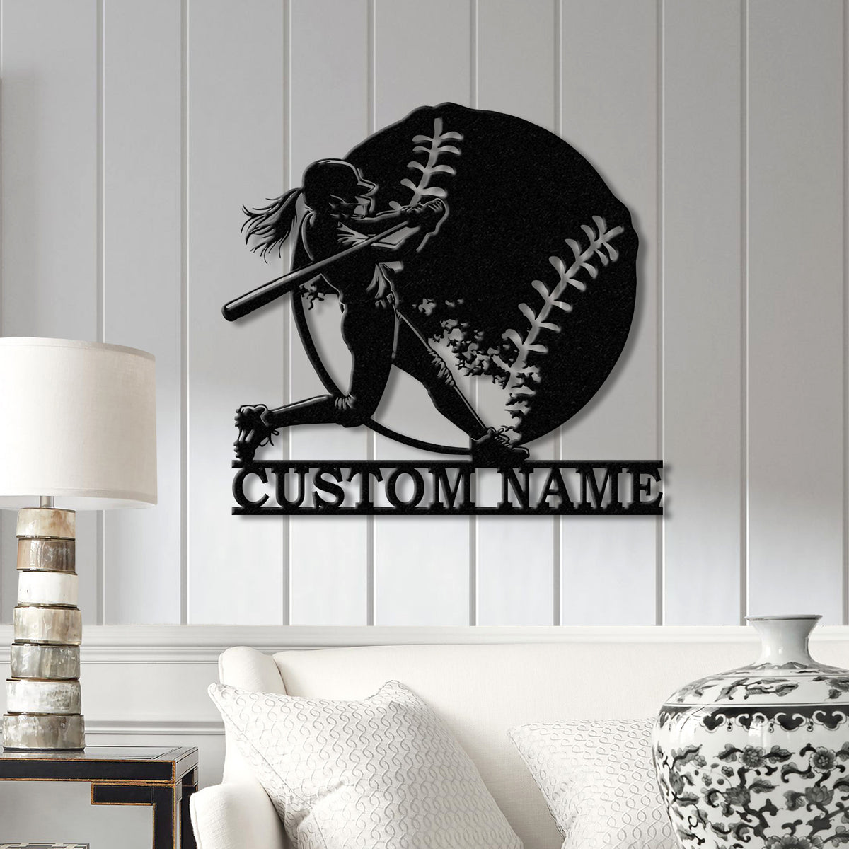 Custom Girl Baseball LED Wall Art, Personalized Softball Player Name Sign, Metal Wall Decor for Home, Sports Gift for Girls