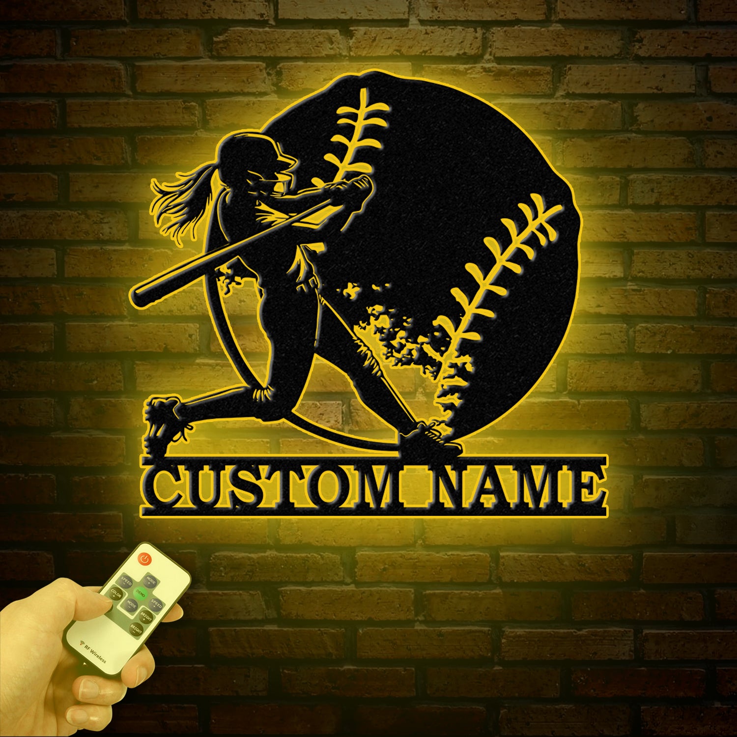Custom Girl Baseball LED Wall Art, Personalized Softball Player Name Sign, Metal Wall Decor for Home, Sports Gift for Girls