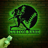 Custom Girl Baseball LED Wall Art, Personalized Softball Player Name Sign, Metal Wall Decor for Home, Sports Gift for Girls