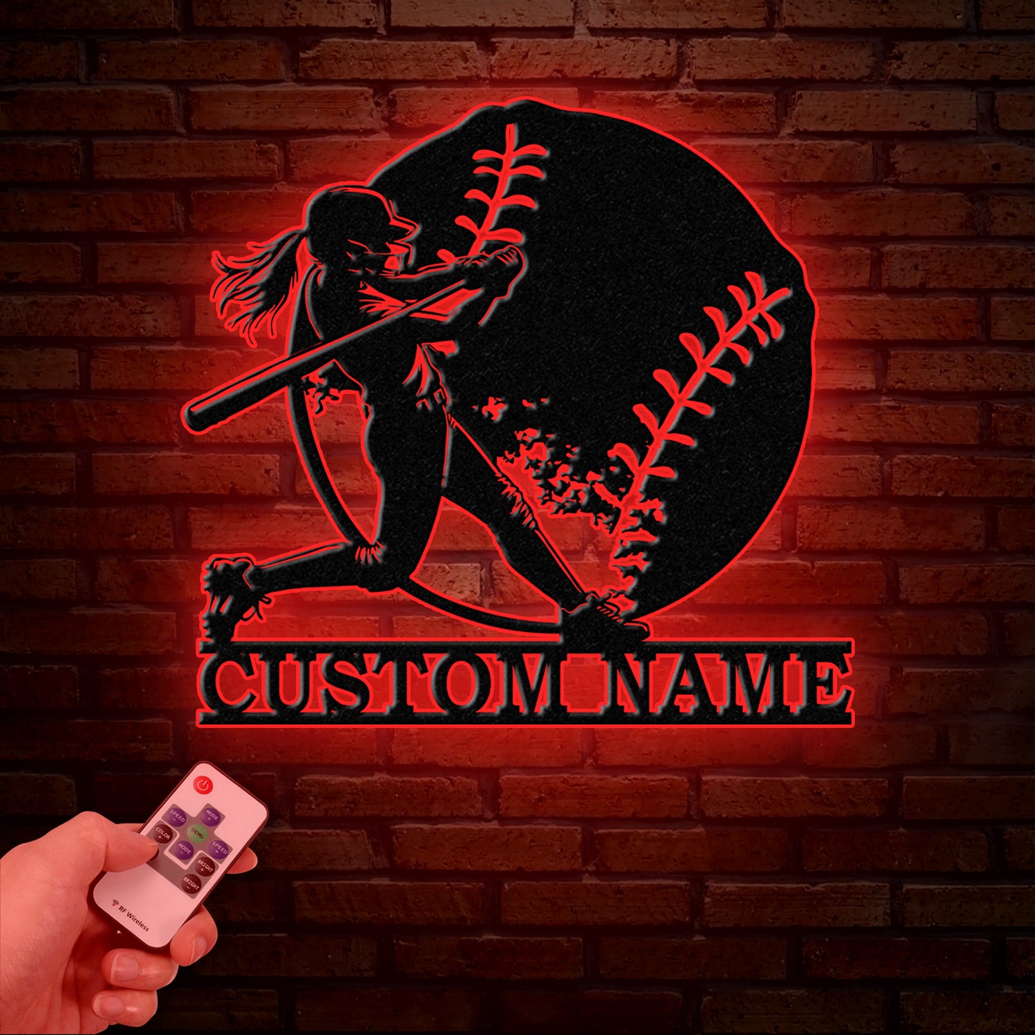 Custom Girl Baseball LED Wall Art, Personalized Softball Player Name Sign, Metal Wall Decor for Home, Sports Gift for Girls