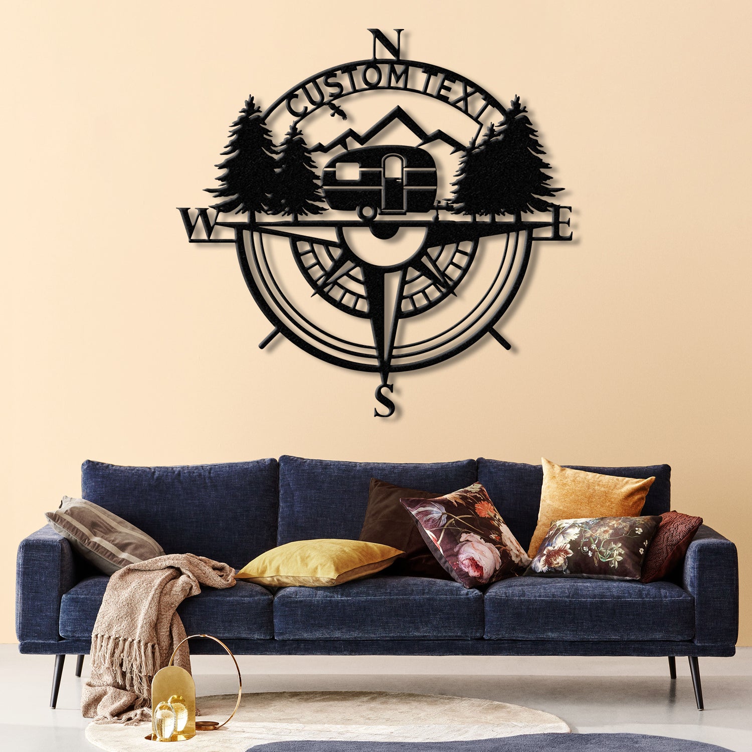 Custom Caravan Compass Metal Wall Art with LED Light, Personalized Camper Name Sign, Caravan Camping Metal Decor, LED Room Decoration
