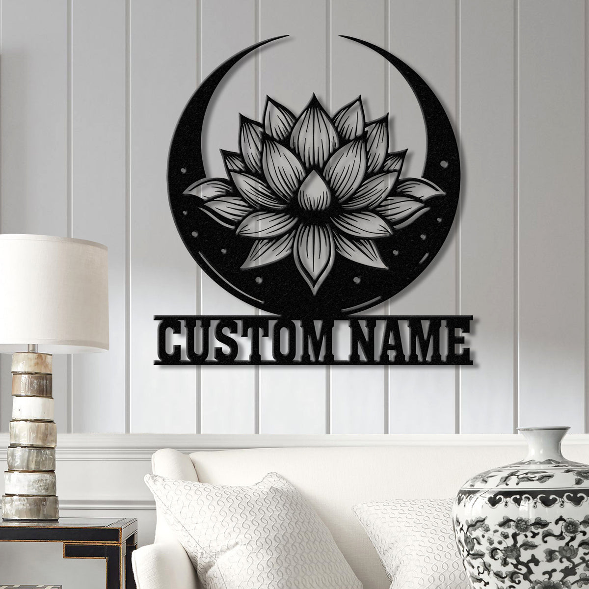 Lotus & Moon Metal Wall Art with LED Light, Zen Lotus Flower Sign, Yoga Wall Decor, Mandala Art, Living Room Decor, Spiritual Home Gift