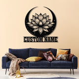Lotus & Moon Metal Wall Art with LED Light, Zen Lotus Flower Sign, Yoga Wall Decor, Mandala Art, Living Room Decor, Spiritual Home Gift