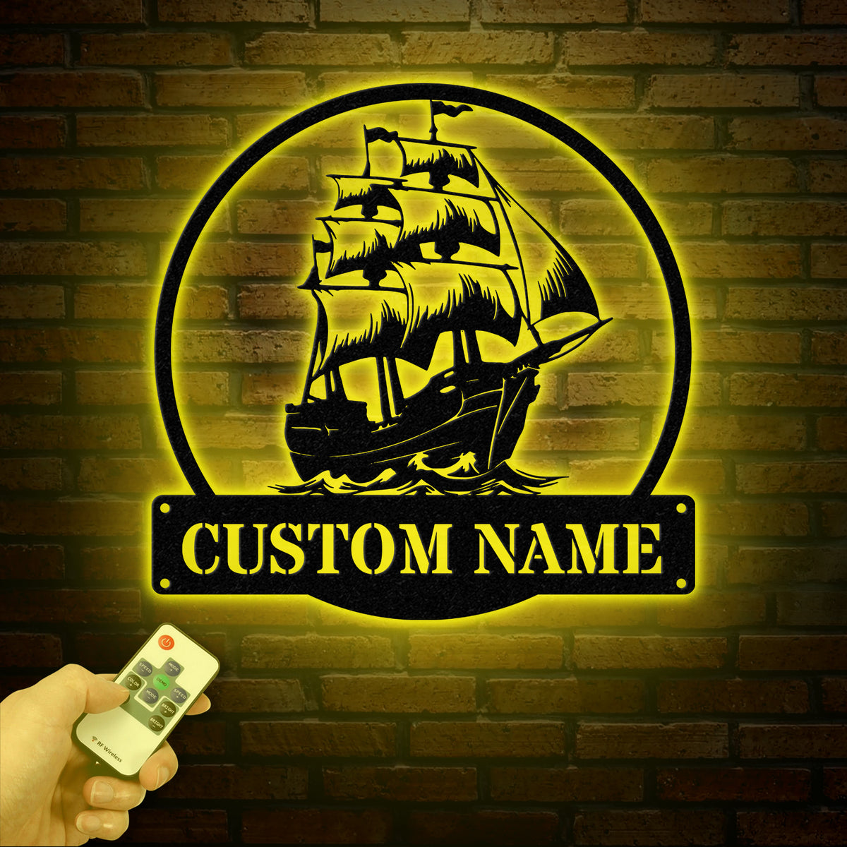 Custom Pirate Ship Metal Wall Sign with Led Light, Personalized Pirate Ship Wall Decor, Pirate Ship Lover Gift, Gift for Him, Christmas Gift