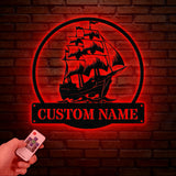 Custom Pirate Ship Metal Wall Sign with Led Light, Personalized Pirate Ship Wall Decor, Pirate Ship Lover Gift, Gift for Him, Christmas Gift