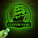 Custom Pirate Ship Metal Wall Sign with Led Light, Personalized Pirate Ship Wall Decor, Pirate Ship Lover Gift, Gift for Him, Christmas Gift