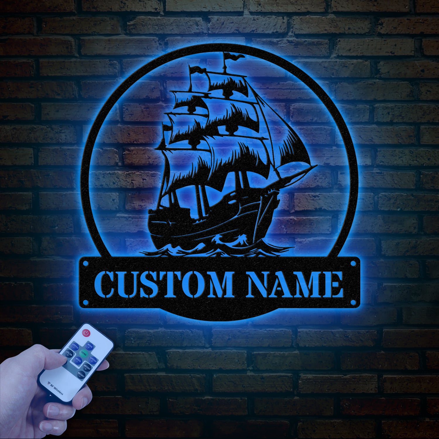 Custom Pirate Ship Metal Wall Sign with Led Light, Personalized Pirate Ship Wall Decor, Pirate Ship Lover Gift, Gift for Him, Christmas Gift