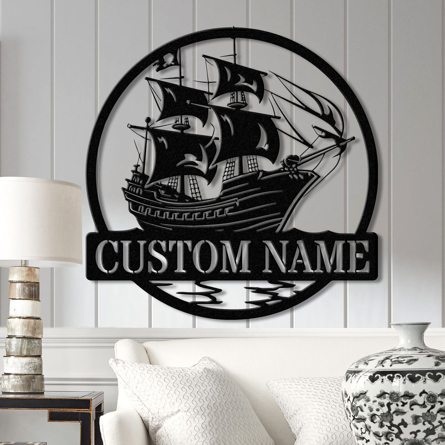 Custom Pirate Ship Metal Wall Sign with Led Light, Personalized Pirate Ship Wall Decor, Pirate Ship Lover Gift, Gift for Him, Christmas Gift
