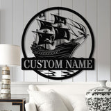 Custom Pirate Ship Metal Wall Sign with Led Light, Personalized Pirate Ship Wall Decor, Pirate Ship Lover Gift, Gift for Him, Christmas Gift