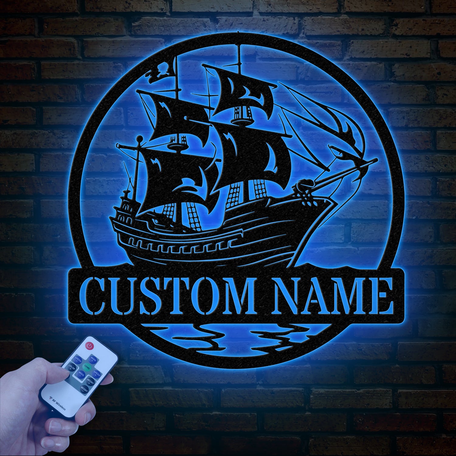 Custom Pirate Ship Metal Wall Sign with Led Light, Personalized Pirate Ship Wall Decor, Pirate Ship Lover Gift, Gift for Him, Christmas Gift