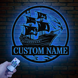 Custom Pirate Ship Metal Wall Sign with Led Light, Personalized Pirate Ship Wall Decor, Pirate Ship Lover Gift, Gift for Him, Christmas Gift