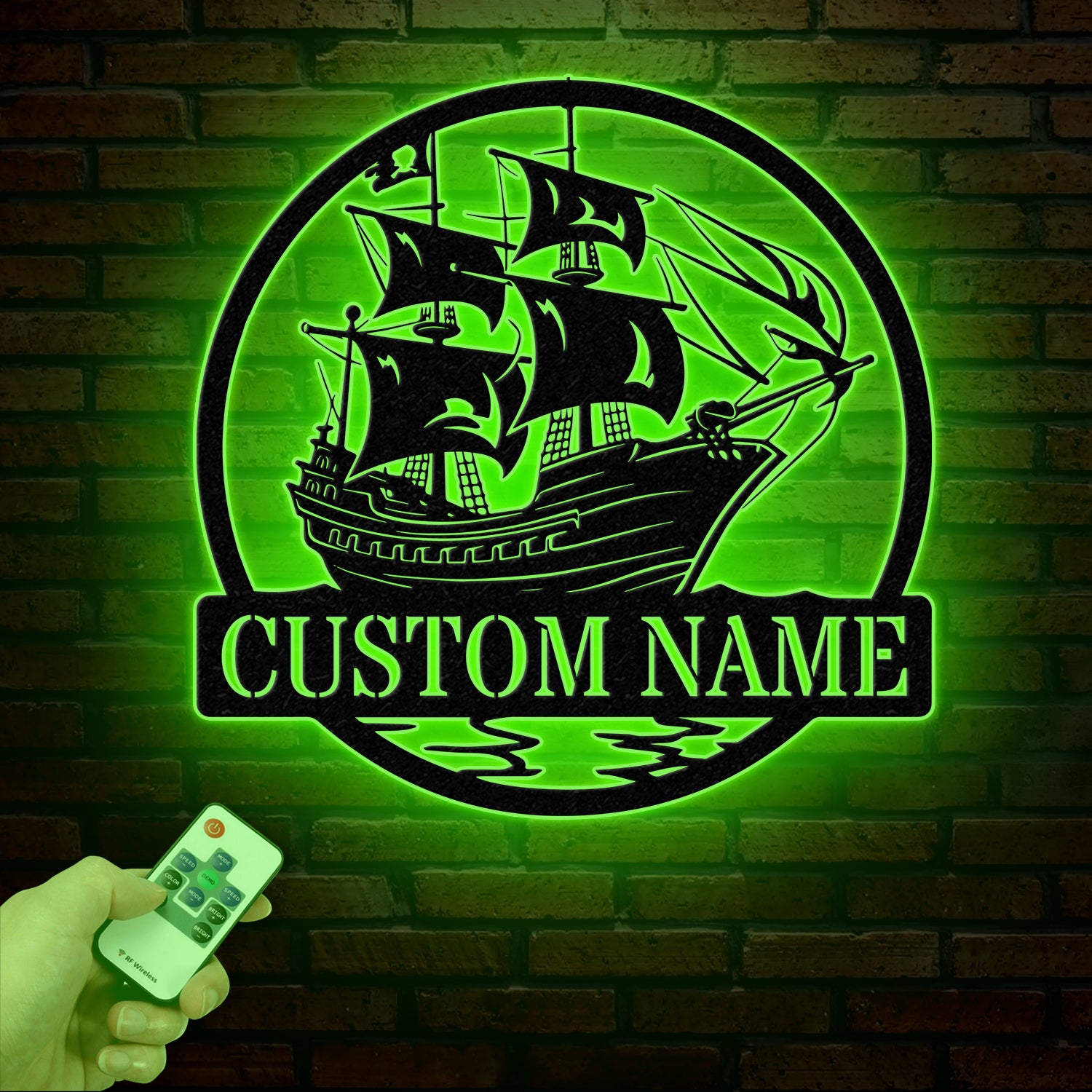 Custom Pirate Ship Metal Wall Sign with Led Light, Personalized Pirate Ship Wall Decor, Pirate Ship Lover Gift, Gift for Him, Christmas Gift
