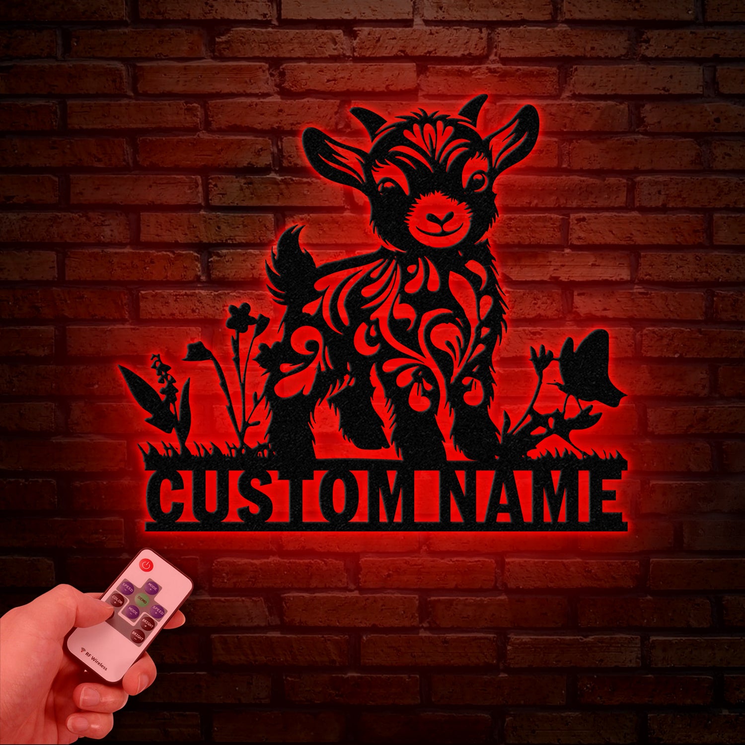 Custom Baby Highland Cow Metal Sign with Led Light, Highland Cow Metal Wall Art, Personalized Floral Highland Cow Farm, Farmhouse Decor