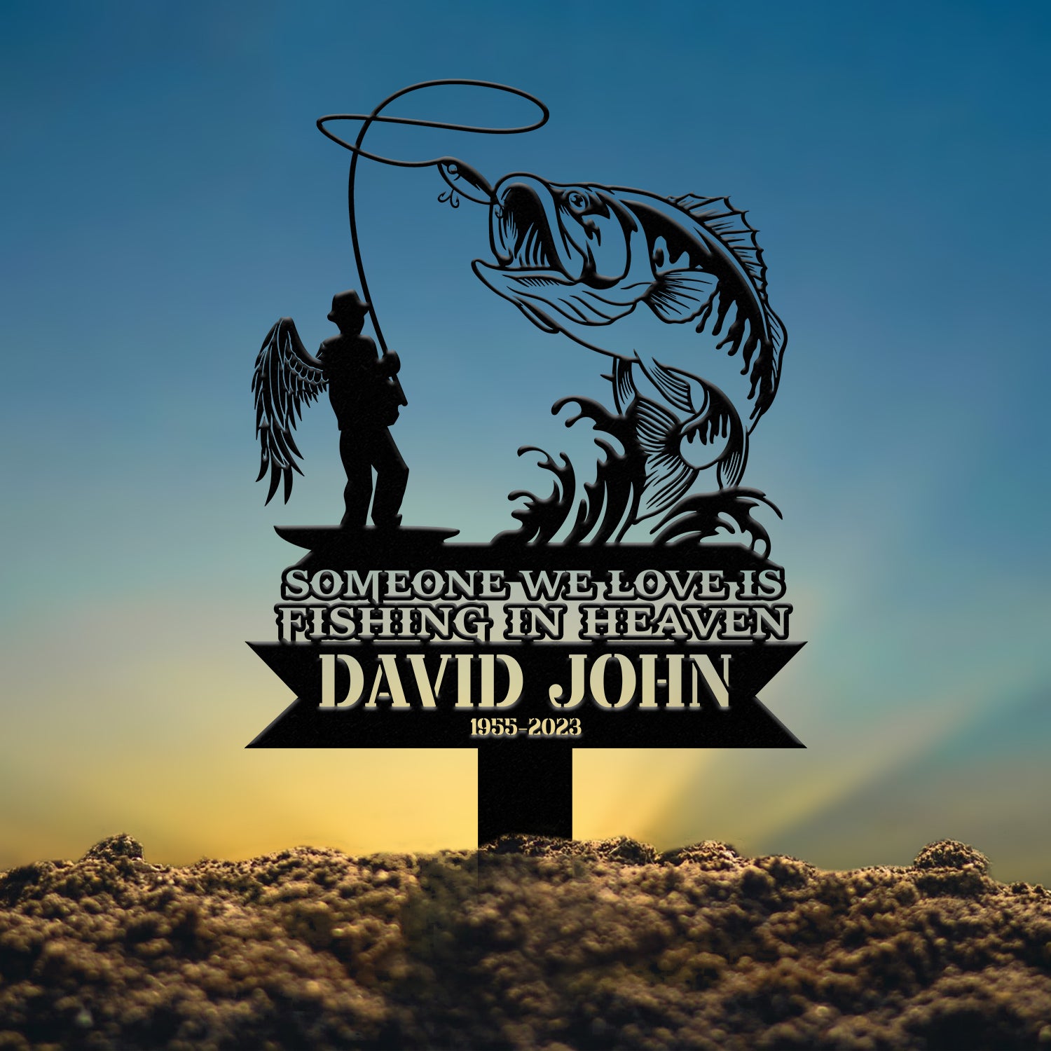 Personalized Memorial Fishing Stake, Metal Garden Marker, In Loving Memory Sign, Sympathy Gift, Grave Marker, Remembrance Memorial Stake