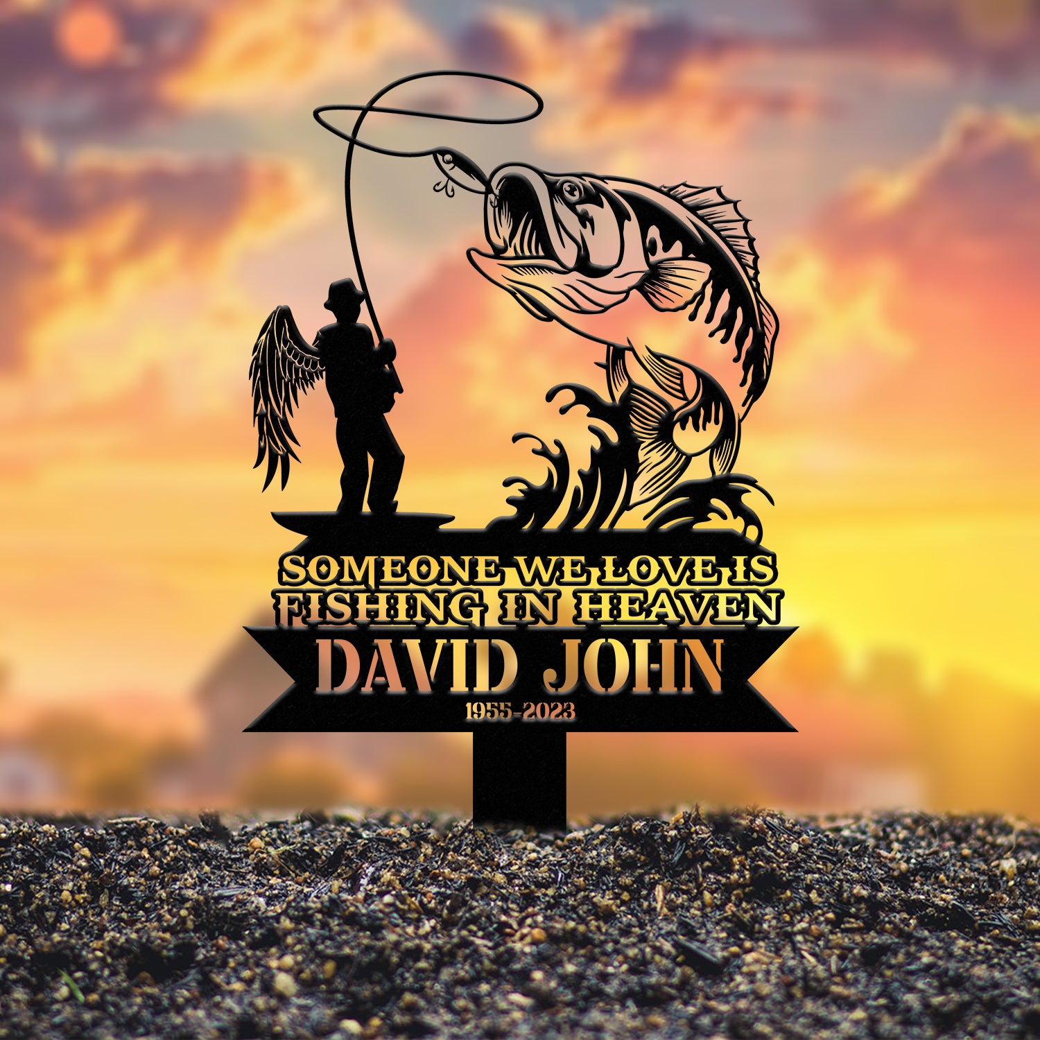 Personalized Memorial Fishing Stake, Metal Garden Marker, In Loving Memory Sign, Sympathy Gift, Grave Marker, Remembrance Memorial Stake