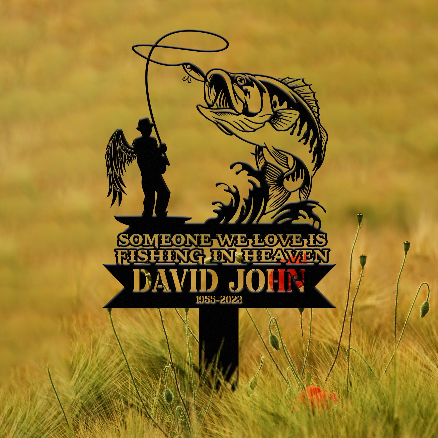 Personalized Memorial Fishing Stake, Metal Garden Marker, In Loving Memory Sign, Sympathy Gift, Grave Marker, Remembrance Memorial Stake