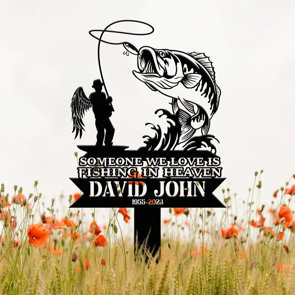 Personalized Memorial Fishing Stake, Metal Garden Marker, In Loving Memory Sign, Sympathy Gift, Grave Marker, Remembrance Memorial Stake