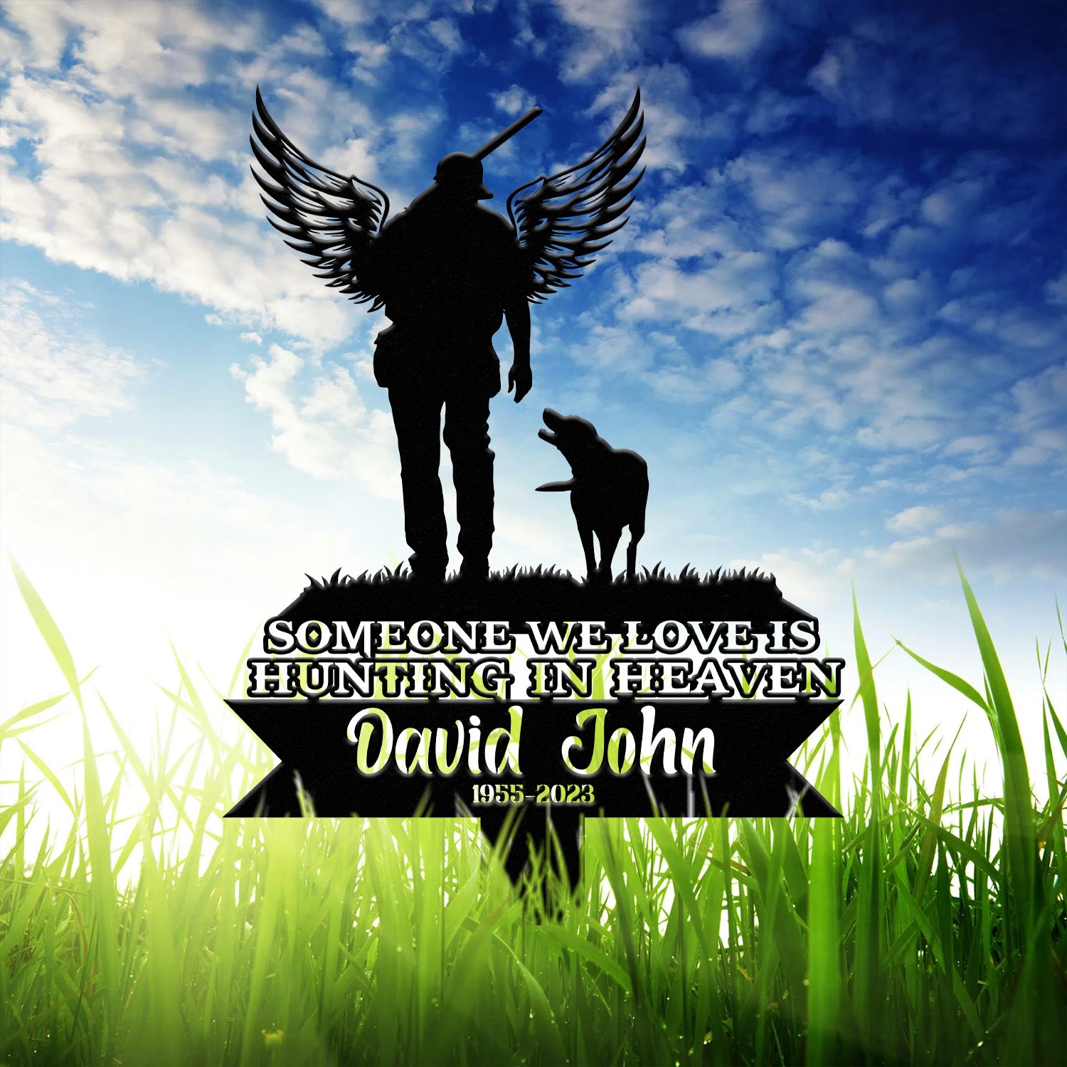 Custom Hunting In Heaven Memorial Plaque Stake, Memorial Grave Marker, Hunter & Dog Memorial Stake For Grave, Hunter Loss, Dad Loss