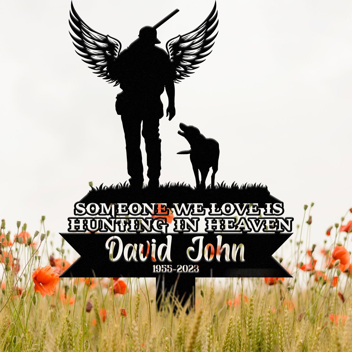Custom Hunting In Heaven Memorial Plaque Stake, Memorial Grave Marker, Hunter & Dog Memorial Stake For Grave, Hunter Loss, Dad Loss