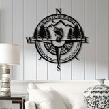 Custom Bass Fishing Compass Metal Sign with LED Lights, Fishing Name Sign, Lake House Decor Fish Art Wall Sculpture, Bass Fishing Gift