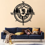 Custom Bass Fishing Compass Metal Sign with LED Lights, Fishing Name Sign, Lake House Decor Fish Art Wall Sculpture, Bass Fishing Gift