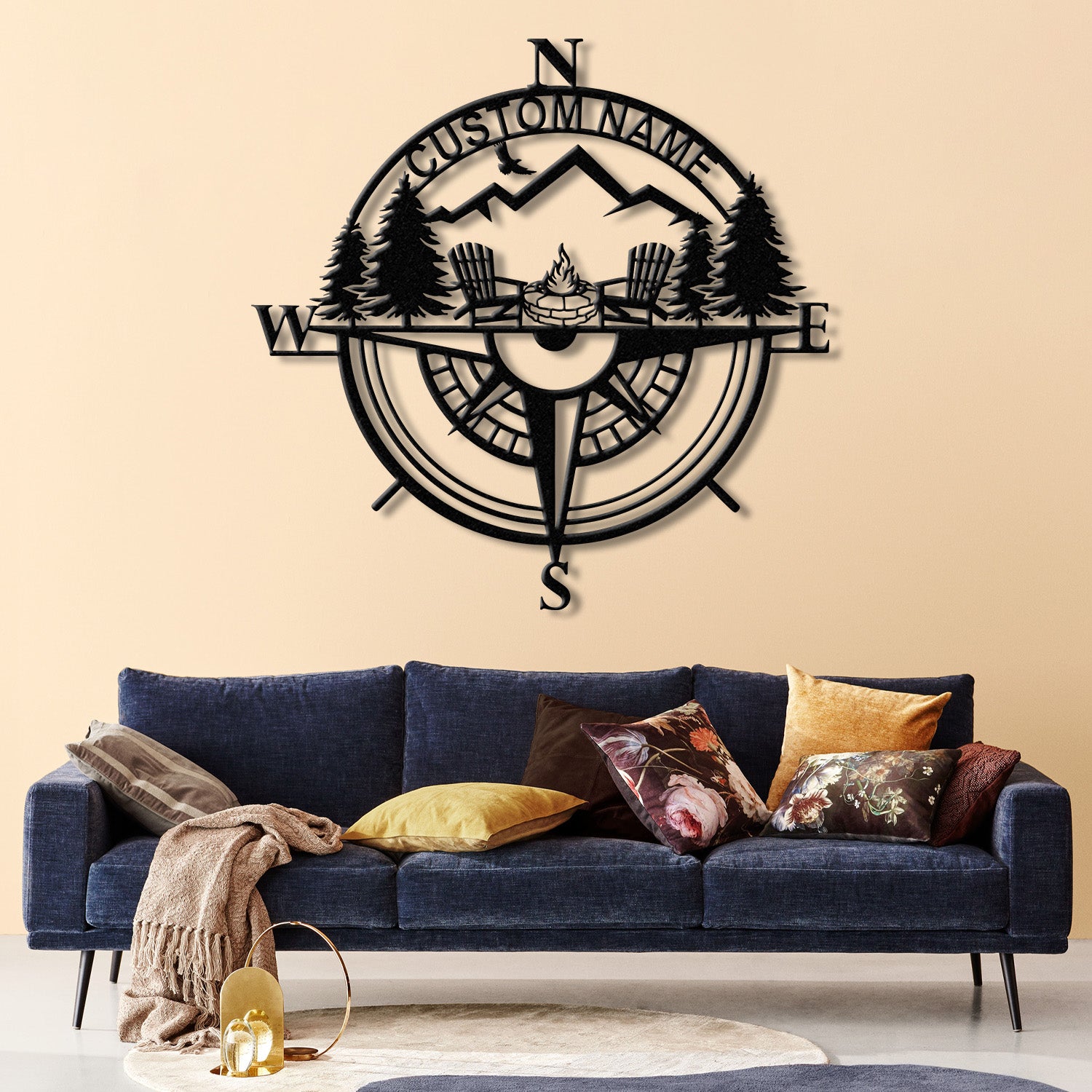 Custom Campfire Metal Outdoor Sign, Personalized Camping Decor, Fire Pit Sign, Cabin Compass Sign, Unique Camper Gift for Outdoor Lovers