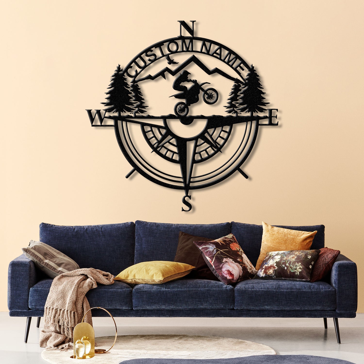 Custom Metal Compass Coordinates Sign with LED Lights, Mountain Wall Art, Nautical Compass Rose, Biker Decor, Dirt Bike Metal Sign