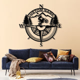 Custom Metal Compass Coordinates Sign with LED Lights, Mountain Wall Art, Nautical Compass Rose, Biker Decor, Dirt Bike Metal Sign