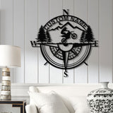 Custom Metal Compass Coordinates Sign with LED Lights, Mountain Wall Art, Nautical Compass Rose, Biker Decor, Dirt Bike Metal Sign
