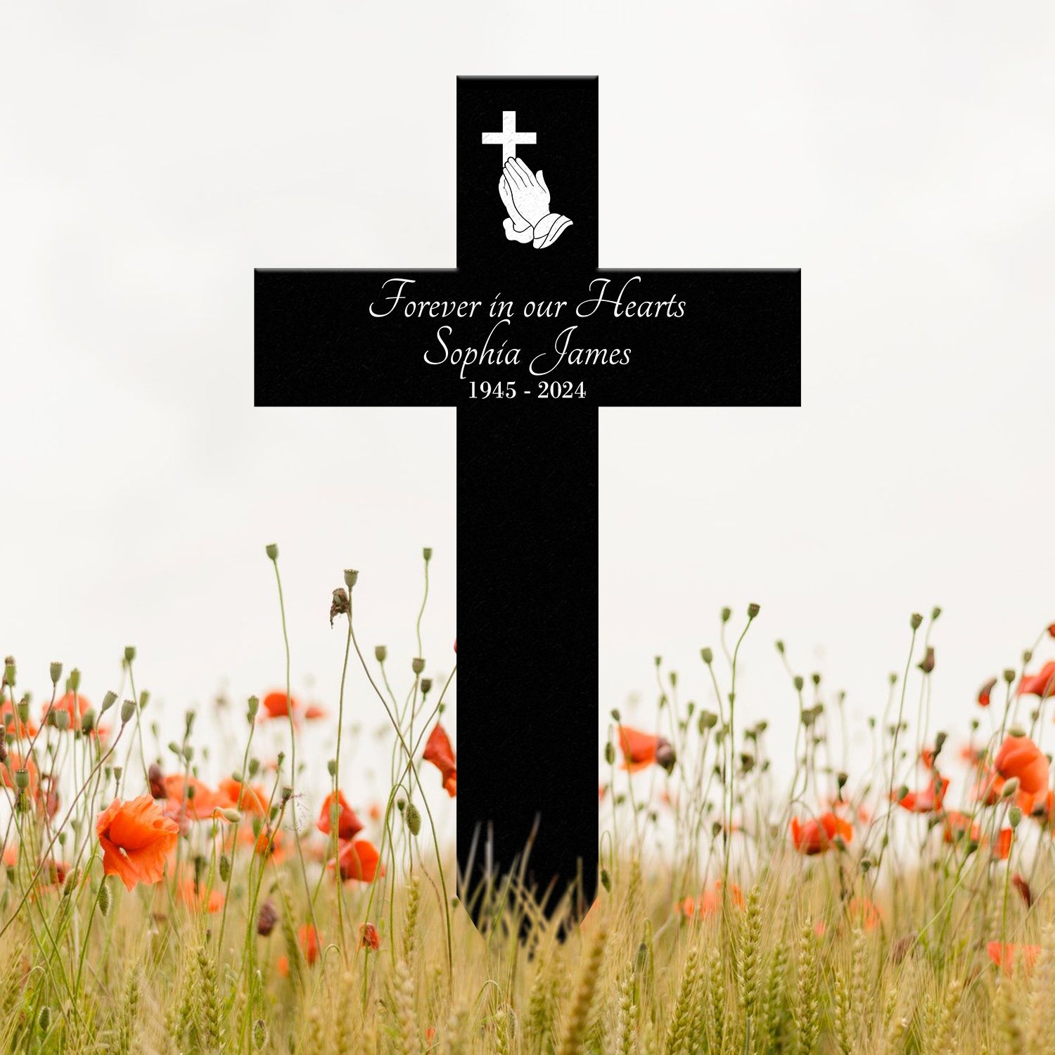 Personalized Memorial Cross Metal Sign, Forever in Our Hearts Grave Marker, Loss of Loved One Gift, Custom Condolence Memorial Stake