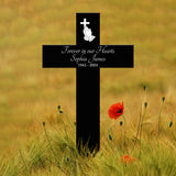 Personalized Memorial Cross Metal Sign, Forever in Our Hearts Grave Marker, Loss of Loved One Gift, Custom Condolence Memorial Stake