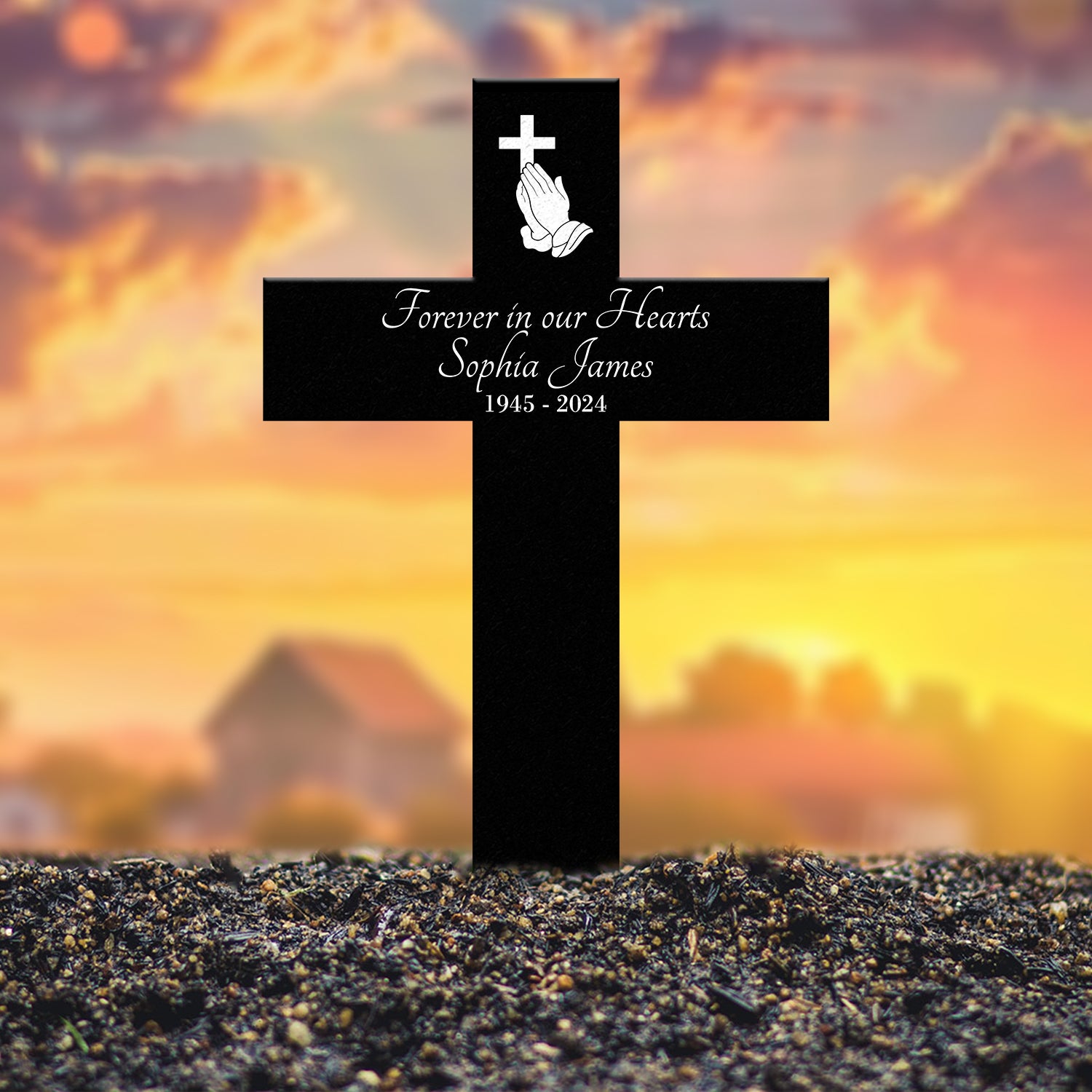 Personalized Memorial Cross Metal Sign, Forever in Our Hearts Grave Marker, Loss of Loved One Gift, Custom Condolence Memorial Stake
