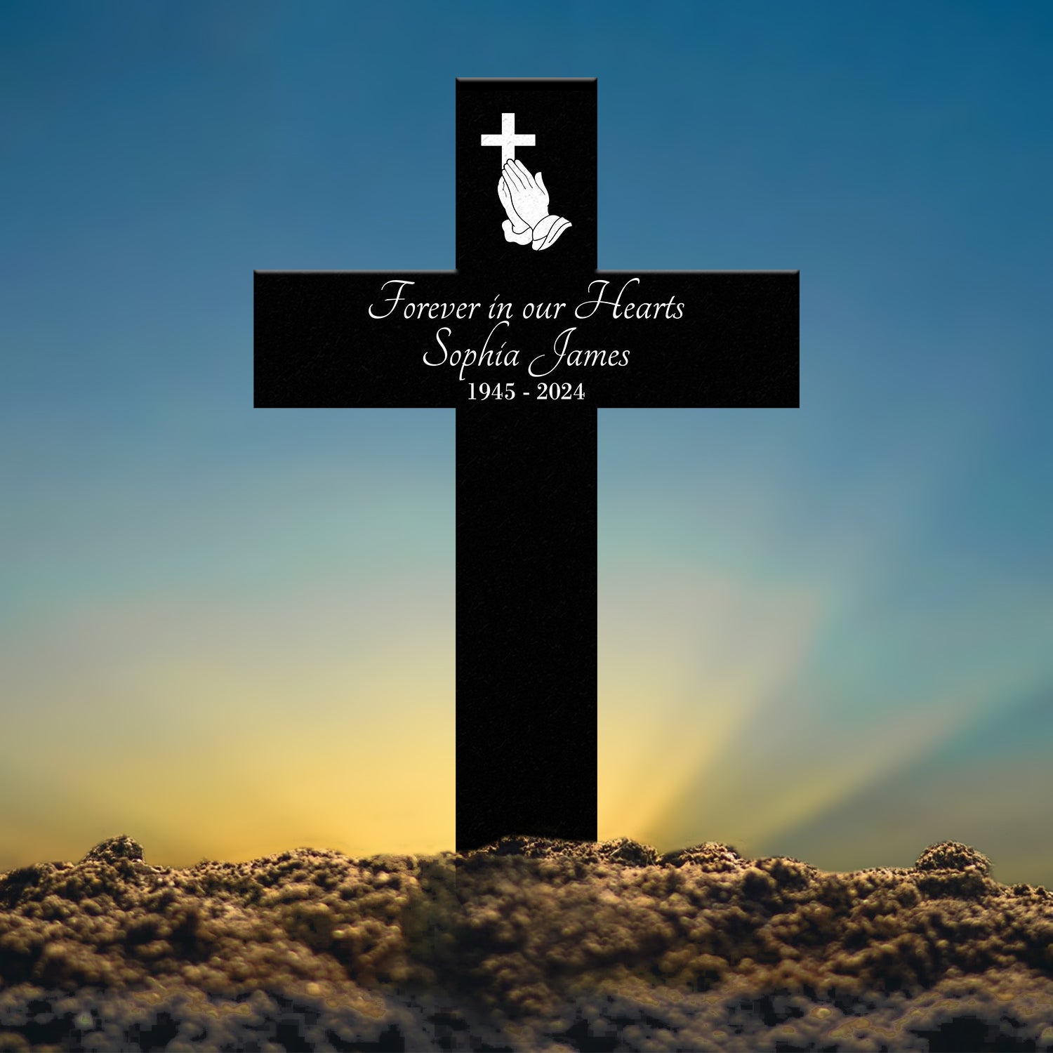 Personalized Memorial Cross Metal Sign, Forever in Our Hearts Grave Marker, Loss of Loved One Gift, Custom Condolence Memorial Stake