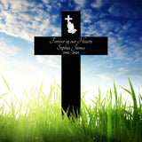 Personalized Memorial Cross Metal Sign, Forever in Our Hearts Grave Marker, Loss of Loved One Gift, Custom Condolence Memorial Stake