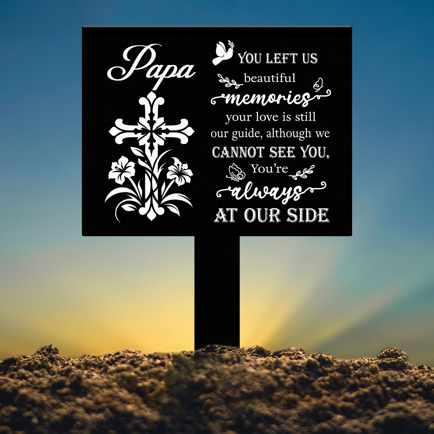 Personalized Memorial Floral Cross Metal Plaque Stake, Indoor Outdoor Grave Marker, In Loving Memory Garden Sign, Remembrance Sympathy Gift