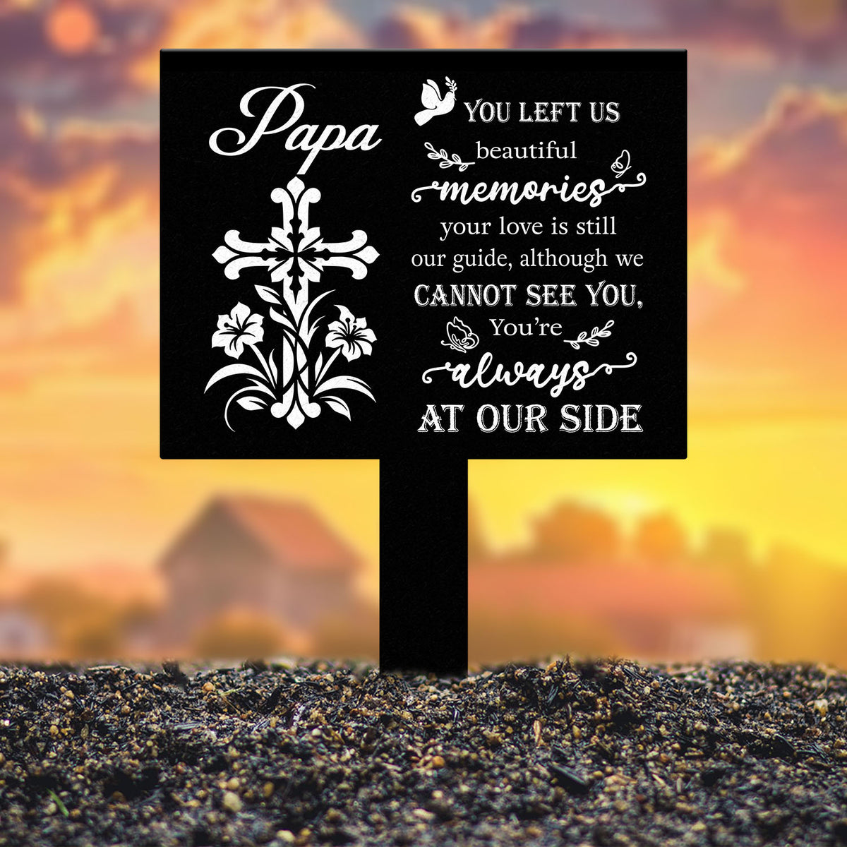 Personalized Memorial Floral Cross Metal Plaque Stake, Indoor Outdoor Grave Marker, In Loving Memory Garden Sign, Remembrance Sympathy Gift