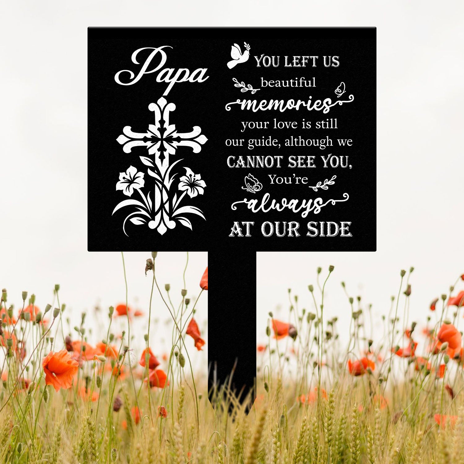 Personalized Memorial Floral Cross Metal Plaque Stake, Indoor Outdoor Grave Marker, In Loving Memory Garden Sign, Remembrance Sympathy Gift