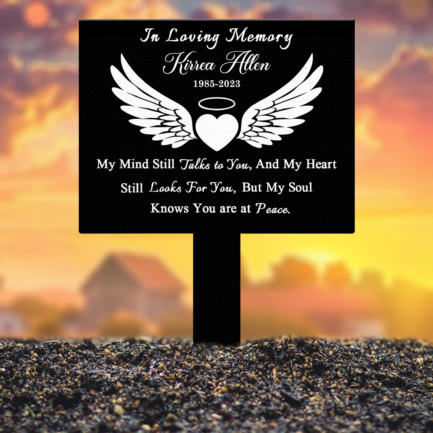 Angel Wings Heart Memorial Plaque with Stake, Waterproof Grave Marker for Cemetery, Remembrance Garden Stake, Outdoor Sympathy Memorial Sign